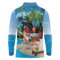 Antigua And Barbuda Christmas Long Sleeve Polo Shirt Magnificent Frigatebird Dabbing Santa - Wonder Print Shop