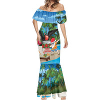 Antigua And Barbuda Christmas Mermaid Dress Magnificent Frigatebird Dabbing Santa - Wonder Print Shop