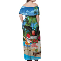Antigua And Barbuda Christmas Off Shoulder Maxi Dress Magnificent Frigatebird Dabbing Santa - Wonder Print Shop