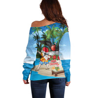 Antigua And Barbuda Christmas Off Shoulder Sweater Magnificent Frigatebird Dabbing Santa - Wonder Print Shop