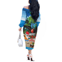 Antigua And Barbuda Christmas Off The Shoulder Long Sleeve Dress Magnificent Frigatebird Dabbing Santa - Wonder Print Shop