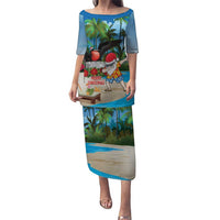 Antigua And Barbuda Christmas Puletasi Magnificent Frigatebird Dabbing Santa - Wonder Print Shop