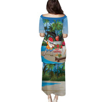 Antigua And Barbuda Christmas Puletasi Magnificent Frigatebird Dabbing Santa - Wonder Print Shop