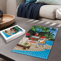 Antigua And Barbuda Christmas Puzzle Magnificent Frigatebird Dabbing Santa - Wonder Print Shop