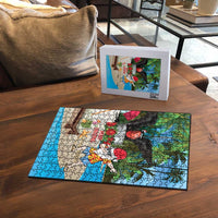 Antigua And Barbuda Christmas Puzzle Magnificent Frigatebird Dabbing Santa - Wonder Print Shop