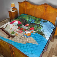 Antigua And Barbuda Christmas Quilt Magnificent Frigatebird Dabbing Santa - Wonder Print Shop