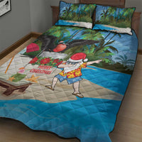 Antigua And Barbuda Christmas Quilt Bed Set Magnificent Frigatebird Dabbing Santa - Wonder Print Shop