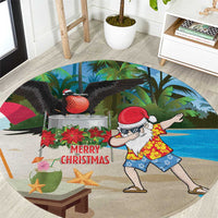 Antigua And Barbuda Christmas Round Carpet Magnificent Frigatebird Dabbing Santa - Wonder Print Shop