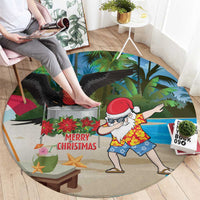 Antigua And Barbuda Christmas Round Carpet Magnificent Frigatebird Dabbing Santa - Wonder Print Shop