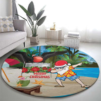 Antigua And Barbuda Christmas Round Carpet Magnificent Frigatebird Dabbing Santa - Wonder Print Shop
