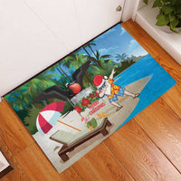 Antigua And Barbuda Christmas Rubber Doormat Magnificent Frigatebird Dabbing Santa - Wonder Print Shop