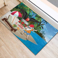 Antigua And Barbuda Christmas Rubber Doormat Magnificent Frigatebird Dabbing Santa - Wonder Print Shop