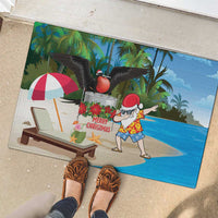 Antigua And Barbuda Christmas Rubber Doormat Magnificent Frigatebird Dabbing Santa - Wonder Print Shop