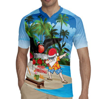 Antigua And Barbuda Christmas Rugby Jersey Magnificent Frigatebird Dabbing Santa - Wonder Print Shop