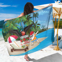 Antigua And Barbuda Christmas Sarong Magnificent Frigatebird Dabbing Santa - Wonder Print Shop