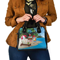 Antigua And Barbuda Christmas Shoulder Handbag Magnificent Frigatebird Dabbing Santa - Wonder Print Shop