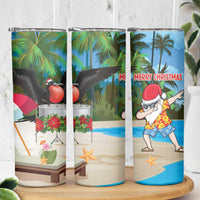 Antigua And Barbuda Christmas Skinny Tumbler Magnificent Frigatebird Dabbing Santa - Wonder Print Shop