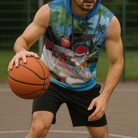 Antigua And Barbuda Christmas Sleeveless Hoodie Magnificent Frigatebird Dabbing Santa - Wonder Print Shop