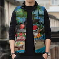 Antigua And Barbuda Christmas Sleeveless Puffer Jacket Magnificent Frigatebird Dabbing Santa - Wonder Print Shop