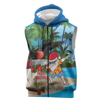 Antigua And Barbuda Christmas Sleeveless Zip Hoodie Magnificent Frigatebird Dabbing Santa - Wonder Print Shop