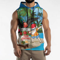 Antigua And Barbuda Christmas Sleeveless Zip Hoodie Magnificent Frigatebird Dabbing Santa - Wonder Print Shop