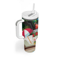 Antigua And Barbuda Christmas Tumbler With Handle Magnificent Frigatebird Dabbing Santa - Wonder Print Shop