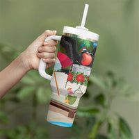 Antigua And Barbuda Christmas Tumbler With Handle Magnificent Frigatebird Dabbing Santa - Wonder Print Shop