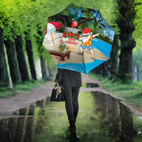 Antigua And Barbuda Christmas Umbrella Magnificent Frigatebird Dabbing Santa - Wonder Print Shop