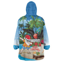Antigua And Barbuda Christmas Wearable Blanket Hoodie Magnificent Frigatebird Dabbing Santa - Wonder Print Shop