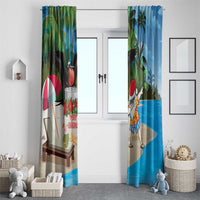 Antigua And Barbuda Christmas Window Curtain Magnificent Frigatebird Dabbing Santa - Wonder Print Shop