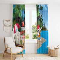 Antigua And Barbuda Christmas Window Curtain Magnificent Frigatebird Dabbing Santa - Wonder Print Shop