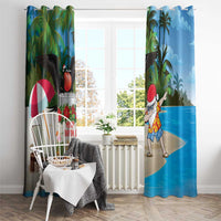 Antigua And Barbuda Christmas Window Curtain Magnificent Frigatebird Dabbing Santa - Wonder Print Shop