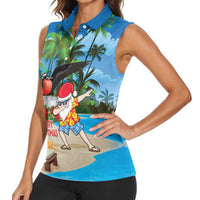Antigua And Barbuda Christmas Women Sleeveless Polo Shirt Magnificent Frigatebird Dabbing Santa - Wonder Print Shop