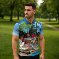 Antigua And Barbuda Christmas Zipper Polo Shirt Magnificent Frigatebird Dabbing Santa - Wonder Print Shop