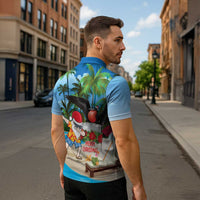 Antigua And Barbuda Christmas Zipper Polo Shirt Magnificent Frigatebird Dabbing Santa - Wonder Print Shop