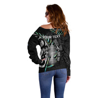 Personalised New Zealand Silver Fern Rugby Off Shoulder Sweater Paua Shell With Champions Trophy History NZ Forever - Wonder Print Shop