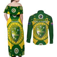Australia Cricket Couples Matching Off Shoulder Maxi Dress and Long Sleeve Button Shirt 2023 World Cup 6th Champions Trophy National Color - Wonder Print Shop