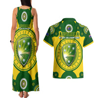 Australia Cricket Couples Matching Tank Maxi Dress and Hawaiian Shirt 2023 World Cup 6th Champions Trophy National Color - Wonder Print Shop