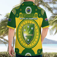 Green Australia cricket Hawaiian shirt with “We are the champions” back shield and stars