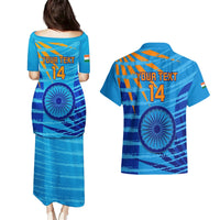 Blue cricket print couples maxi dress and short-sleeve Hawaiian shirt, back view