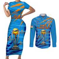 Custom India Cricket Couples Matching Short Sleeve Bodycon Dress and Long Sleeve Button Shirt 2023 World Cup 3rd Champions Proud - Wonder Print Shop