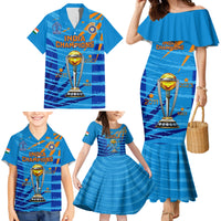 Custom India Cricket Family Matching Mermaid Dress and Hawaiian Shirt 2023 World Cup 3rd Champions Proud - Wonder Print Shop