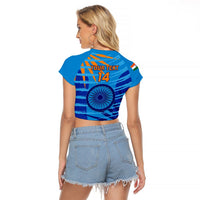 Custom India Cricket Raglan Cropped T Shirt 2023 World Cup 3rd Champions Proud - Wonder Print Shop
