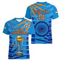 Custom India Cricket Women V Neck T Shirt 2023 World Cup 3rd Champions Proud - Wonder Print Shop