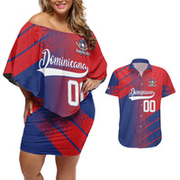 Custom Baseball Dominicana Couples Matching Off Shoulder Short Dress and Hawaiian Shirt Go Champions Grunge Style - Wonder Print Shop