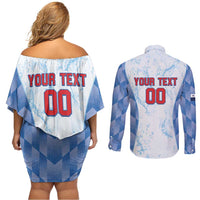 Custom Baseball Panama Couples Matching Off Shoulder Short Dress and Long Sleeve Button Shirt Go Champions Sporty Style - Wonder Print Shop