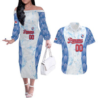 Custom Baseball Panama Couples Matching Off The Shoulder Long Sleeve Dress and Hawaiian Shirt Go Champions Sporty Style - Wonder Print Shop