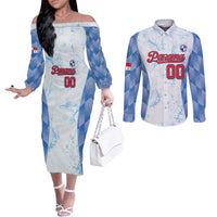 Custom Baseball Panama Couples Matching Off The Shoulder Long Sleeve Dress and Long Sleeve Button Shirt Go Champions Sporty Style