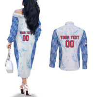 Custom Baseball Panama Couples Matching Off The Shoulder Long Sleeve Dress and Long Sleeve Button Shirt Go Champions Sporty Style