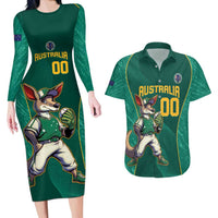 Custom Baseball Australia Couples Matching Long Sleeve Bodycon Dress and Hawaiian Shirt Go Champions - Aussie Kangaroo Mascot - Wonder Print Shop